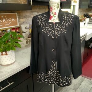 R&M Richards By Karen Kwong Women’s 16 Jacket Vintage Black Silver Embellished